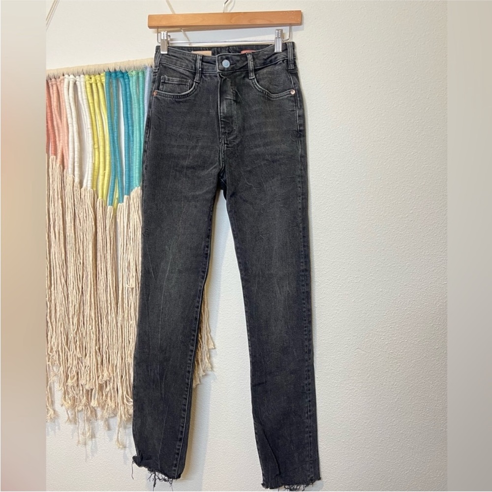 Pilcro Denim High Waisted Black Wash Raw Hem Jeans